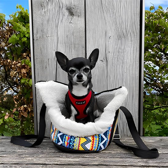 sac de transport chien avec doudoune à l'interieur