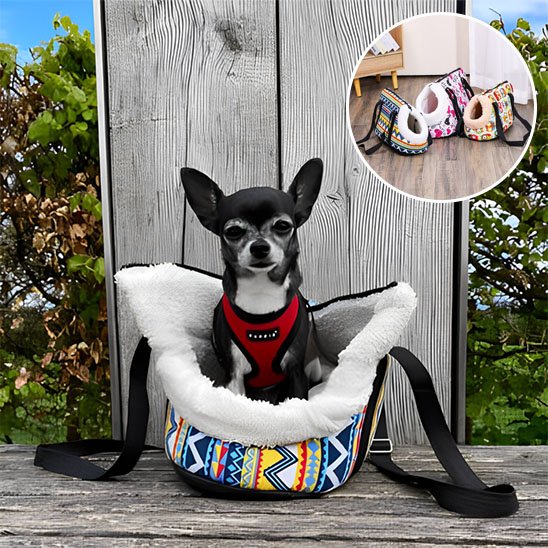 sac de transport chien avec doudoune à l'interieur